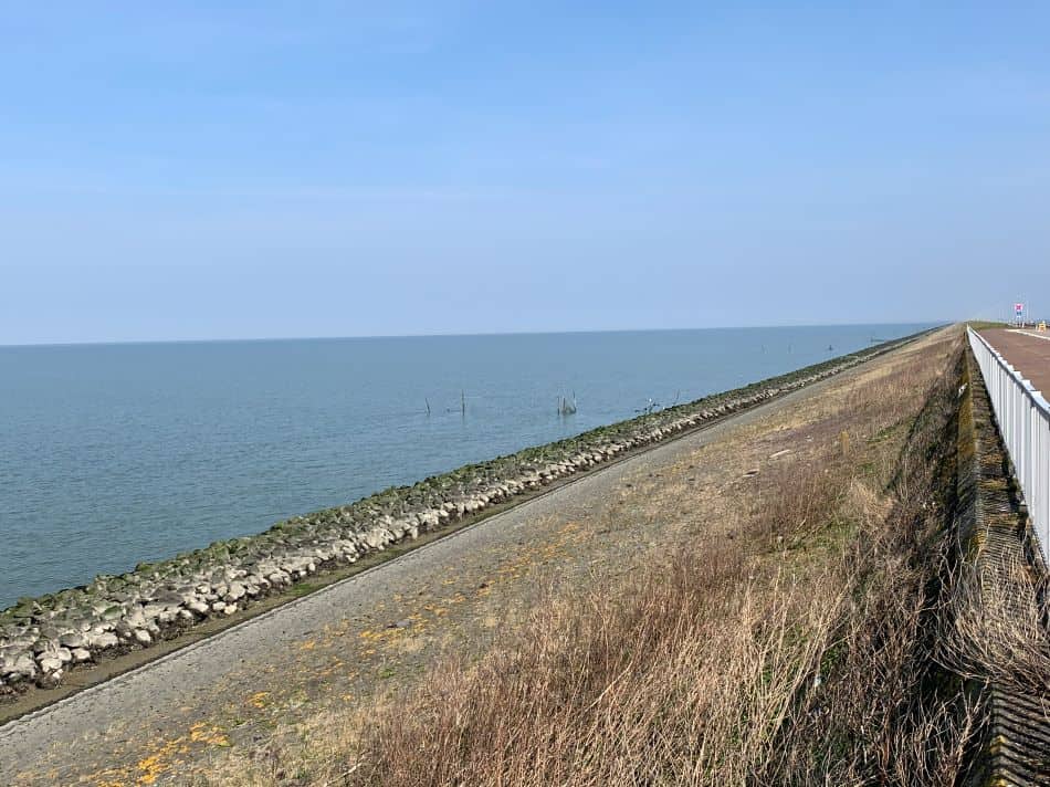 The Afsluitdijk with the Wadden Sea on the left
