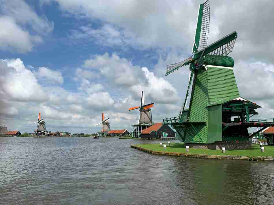 Windmills in Zaanse Schans, one of the most popular day trips in The Netherlands