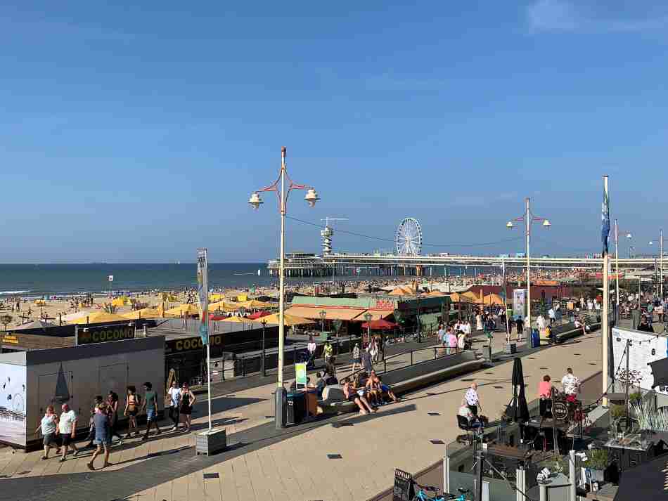 View of Scheveningen, one of the most popular beach resorts in The Netherlands, on a sunny summer day