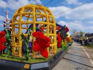 decorated car during flower parade in Lisse during the flower parade in the Bollenstreek, one of the most beautiful flower parades in The Netherlands in 2024