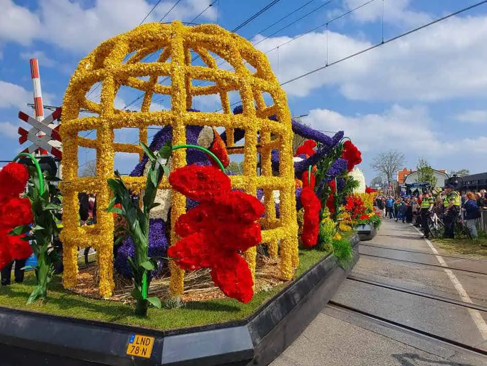 A beautifully decorated car in the Flower Parade in the Bollenstreek in The Netherlands