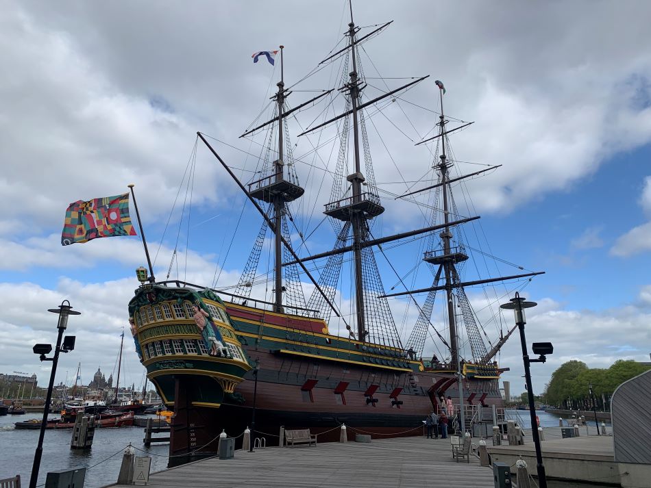 The sailing ship next to the naval museum in Amsterdam