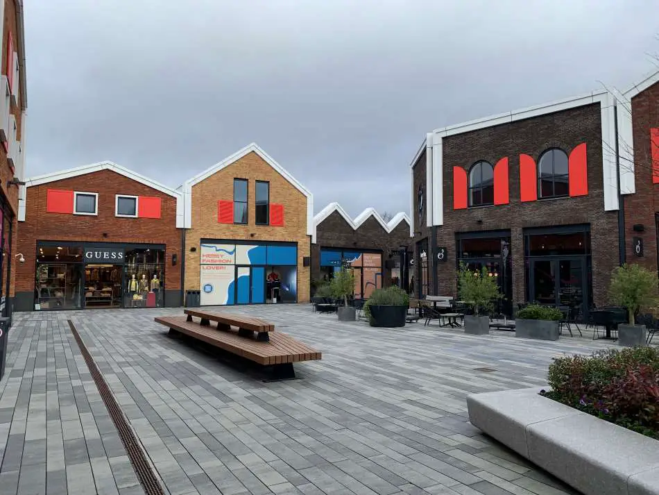 Central square in The Styles Outlet, an outlet mall near Amsterdam