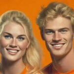 handsome Dutch couple dressed in orange